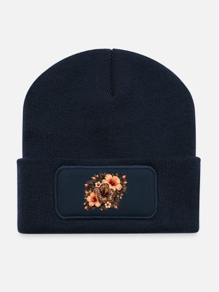Leopardblüten Tropenbouquet - Recycelte Patch Beanie - French Navy