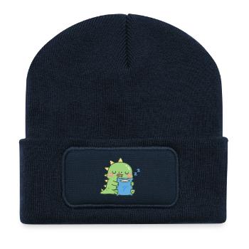 Süßes, verschlafenes Dinosaurier-Umarmungskissen - Recycelte Patch Beanie - French Navy - Vorne