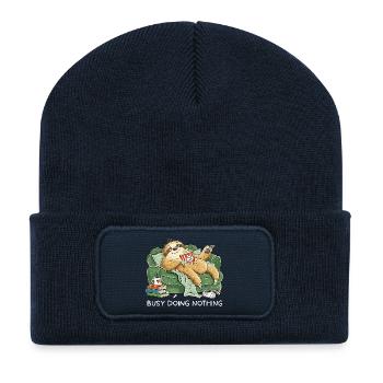 Busy Doing Nothing Faultier Couch Popcorn - Recycelte Patch Beanie - French Navy - Vorne