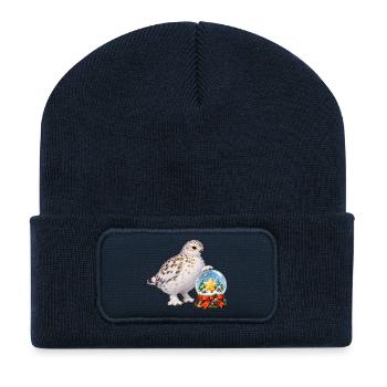 Schneehuhn mit festlicher Zuckerstern-Schneekugel - Recycelte Patch Beanie - French Navy - Vorne