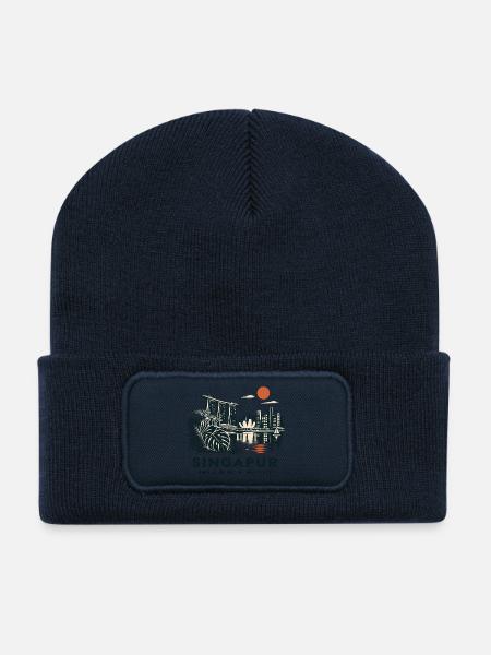 Singapur Skyline Abend - Recycelte Patch Beanie - French Navy