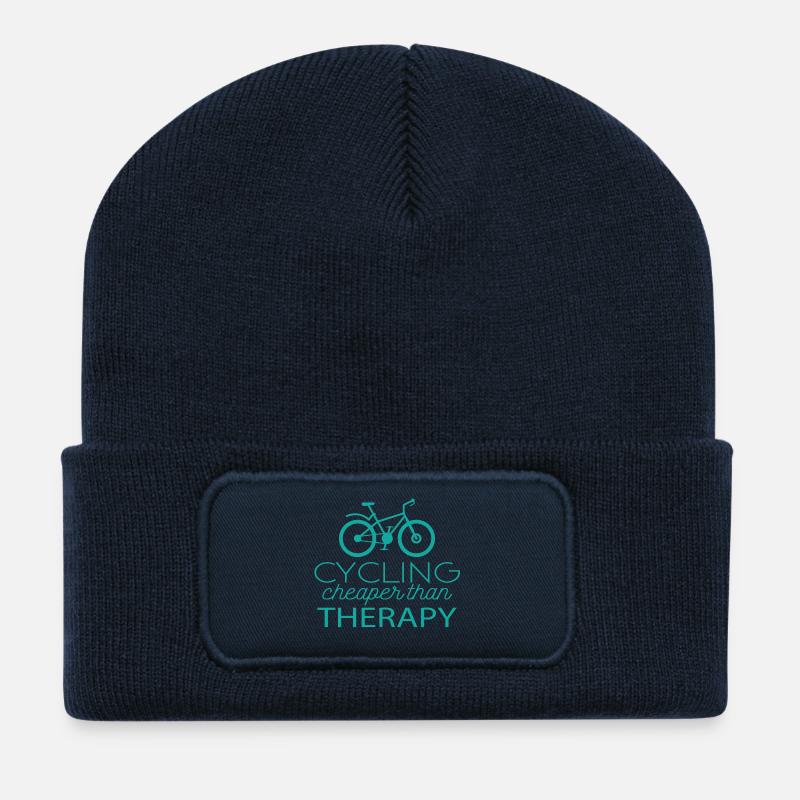 Cycling: Cycling - cheaper than Therapy - Recycled Patch Beanie - french navy