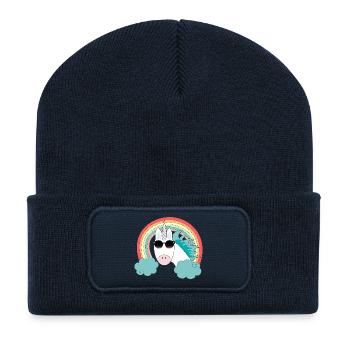 Einhorn mit Sonnenbrille - Recycelte Patch Beanie - French Navy - Vorne