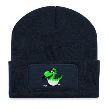 Un bébé petit dragon avec sucette - Beanie recyclé à patch - bleu marine - Devant