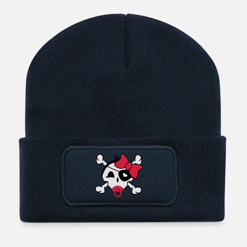 Ein Baby Skull Symbol mit Schnuller,Schleife und - Recycelte Patch Beanie - French Navy