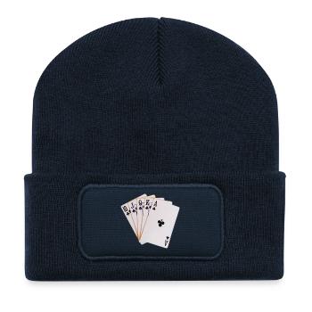 Poker, Royal Flush Kreuz. Geschenkidee - Recycelte Patch Beanie - French Navy - Vorne