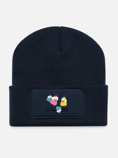 Not Weird. I am a limited Edition. Birds on a Wire - Recycled Patch Beanie - french navy