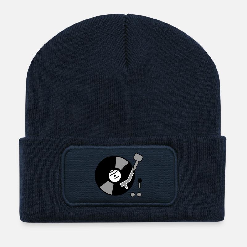 DJ Turntable Geschenkidee Vinyl Schallplatte Musik - Recycelte Patch Beanie - French Navy