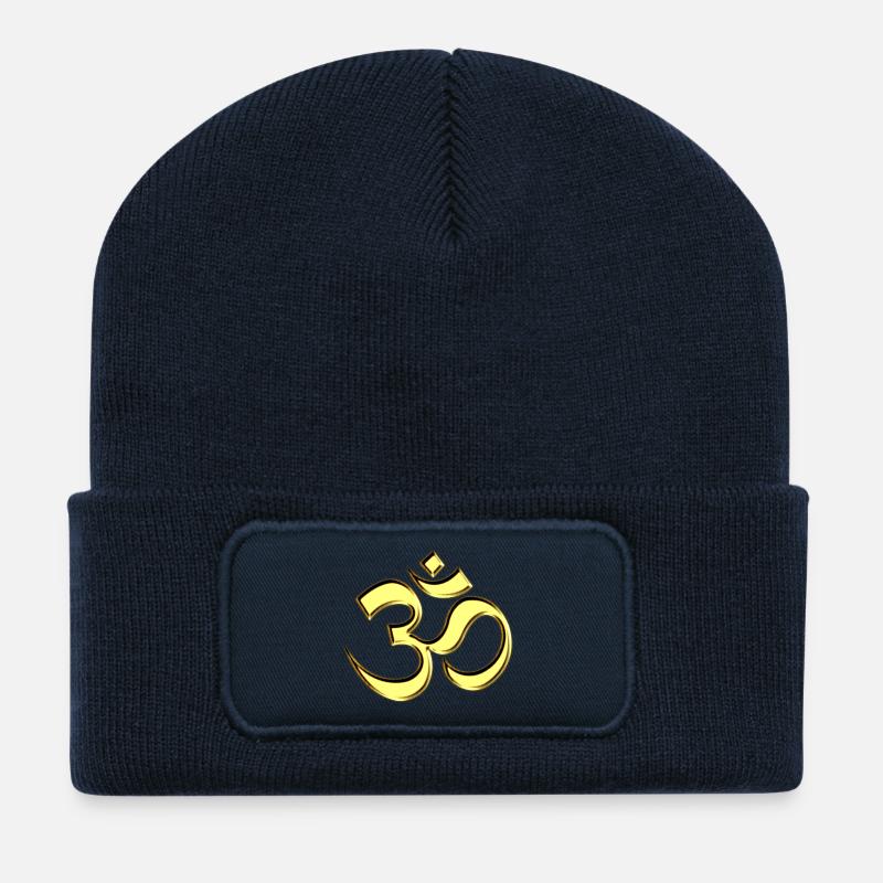 OM Mantra, AUM Symbol, Yoga, Buddhismus - Recycelte Patch Beanie - French Navy