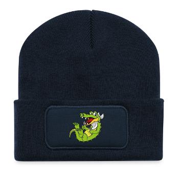 Kroko Kaiman Reptilien Tiere - Recycelte Patch Beanie - French Navy - Vorne