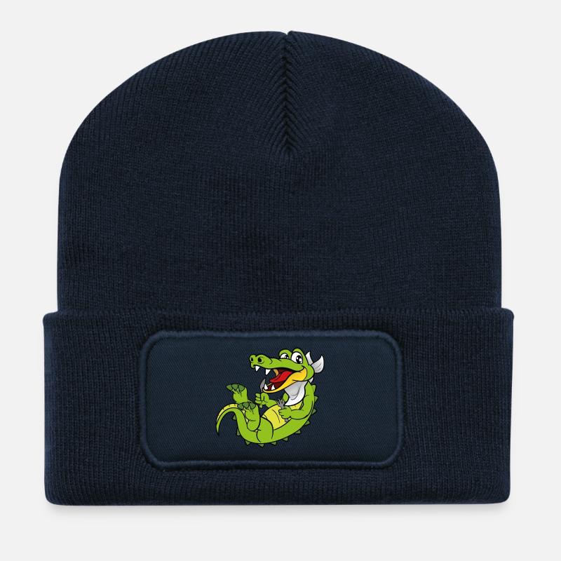 Kroko Kaiman Reptilien Tiere - Recycelte Patch Beanie - French Navy