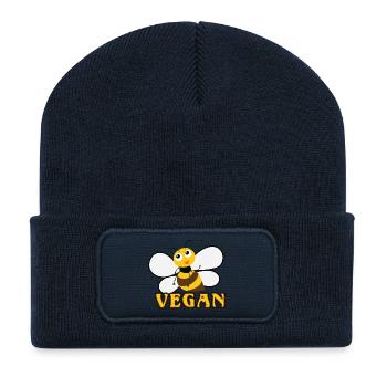 Idée de cadeau de végétarien végétarien - Beanie recyclé à patch - bleu marine - Devant