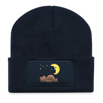ours en peluche - Beanie recyclé à patch - bleu marine - Devant