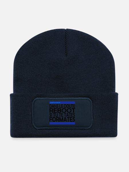 (15_doute_reboot) - Beanie recyclé à patch - bleu marine