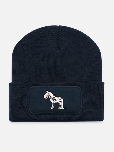 Tigerschecke Pony - Recycelte Patch Beanie - French Navy