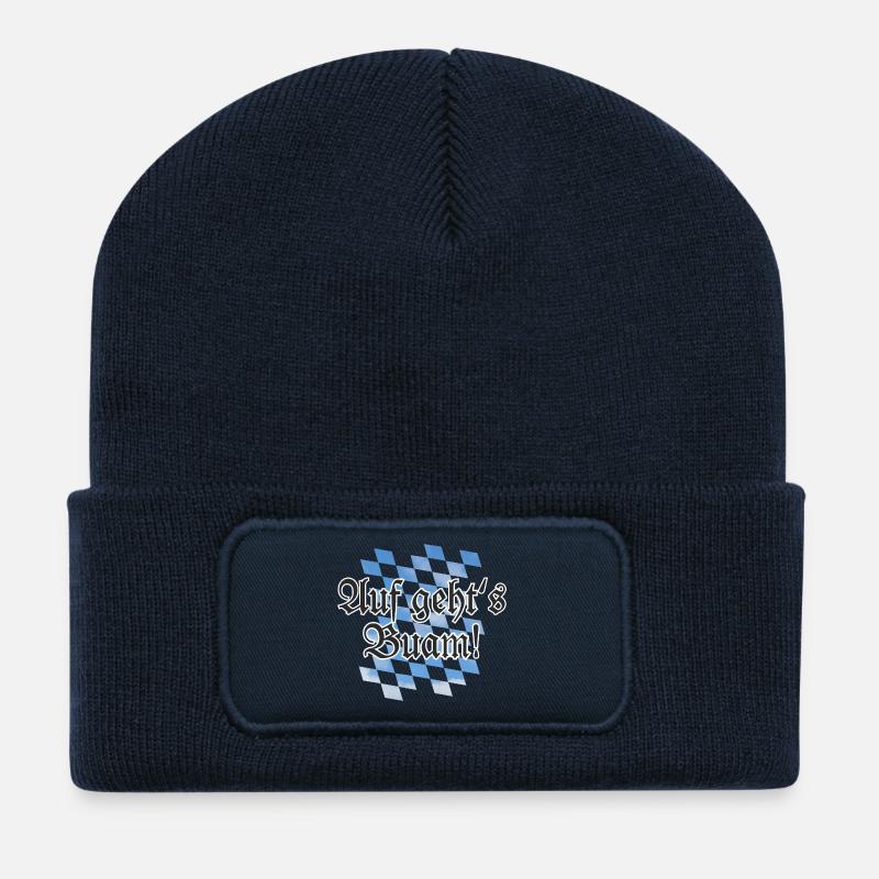 Auf geht's Buam Bayern Spruch mit Rauten - Recycelte Patch Beanie - French Navy
