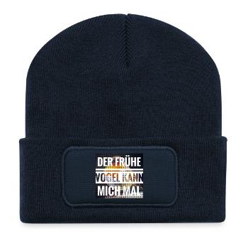 Der frühe Vogel kann mich mal - Recycelte Patch Beanie - French Navy - Vorne