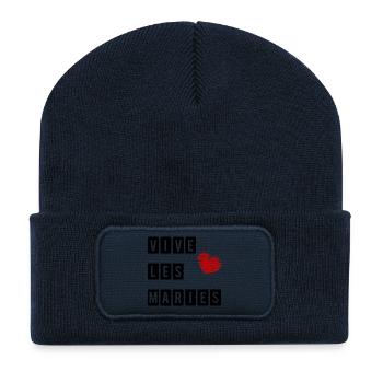 HEIRAT. ES LEBE DIE MARIES. HERZ. ICH LIEBE DICH. ICH LIEBE - Recycelte Patch Beanie - French Navy - Vorne