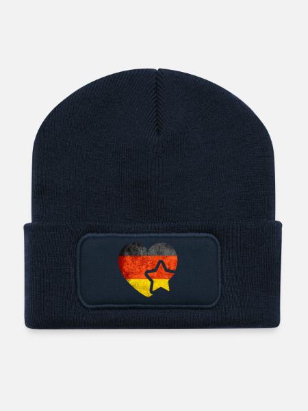 Mein Herz für Deutschland -Vintage deutsche Flagge - Recycelte Patch Beanie - French Navy