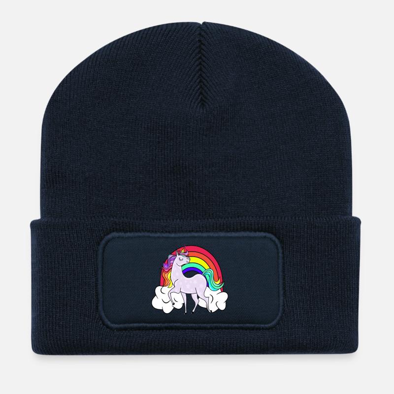 Einhorn mit Regenbogen und Wolken - Recycelte Patch Beanie - French Navy