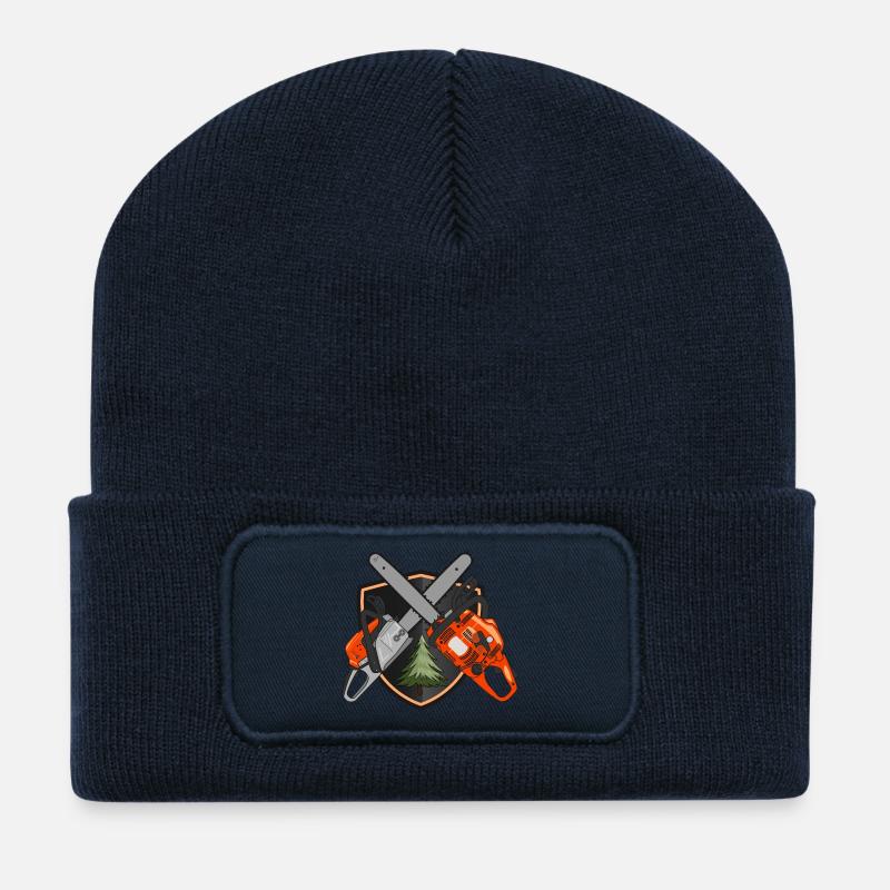Kettensägen auf Schild - Recycelte Patch Beanie - French Navy