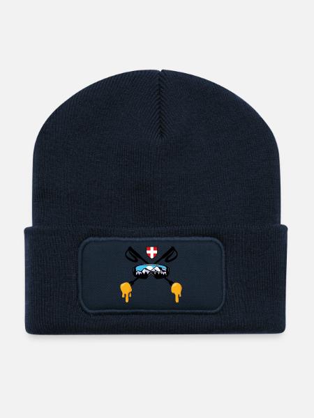 Savoie Ski et fondue savoyarde Cadeau Haute Savoie - Beanie recyclé à patch - bleu marine
