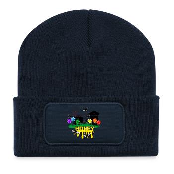 Serres à miel ou ruches avec des abeilles - Beanie recyclé à patch - bleu marine - Devant
