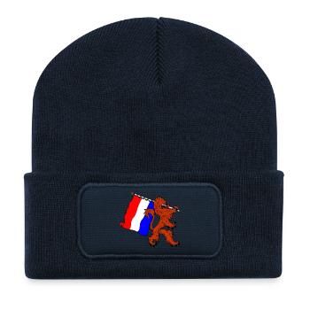 Orangenlöwe mit niederländischer Flagge - Recycelte Patch Beanie - French Navy - Vorne