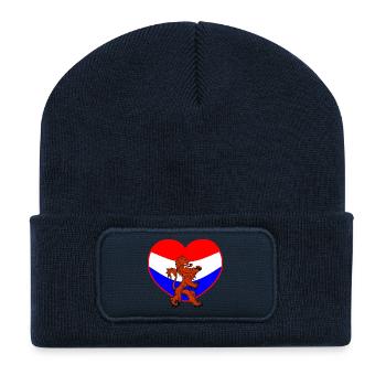 Lion hollandais au cœur rouge blanc bleu - Beanie recyclé à patch - bleu marine - Devant