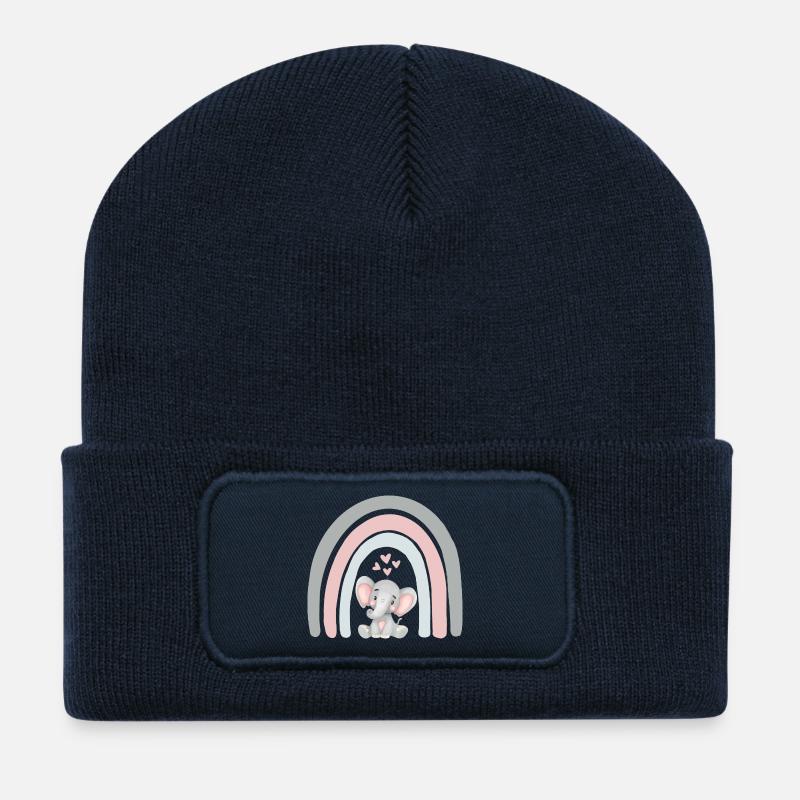 Elephant and Rainbow - Kids T-Shirt - Recycelte Patch Beanie - French Navy