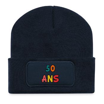 50 ANS. 50e ANNIVERSAIRE. ANNIVERSAIRE 50 ANS - Beanie recyclé à patch - bleu marine - Devant