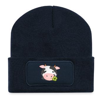 niedliche Kuh mit Kleeblatt für Bauernhof Fans - Recycelte Patch Beanie - French Navy - Vorne