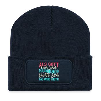 Als Gott mich schuf grinste er - das wird lustig - Recycelte Patch Beanie - French Navy - Vorne