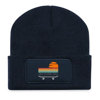 Skateboard c’est comme ça que je roule - Beanie recyclé à patch - bleu marine - Devant