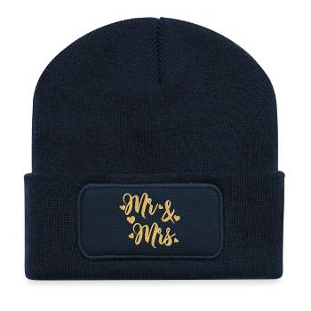 Mr And Mrs relief black gold à personnaliser - Beanie recyclé à patch - bleu marine - Devant