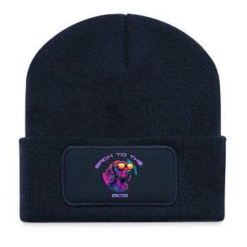Retro Sonnenbrille Hund Design - Recycelte Patch Beanie - French Navy - Vorne