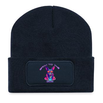 Chien décontracté avec des lunettes de soleil et un look rétro néon - Beanie recyclé à patch - bleu marine - Devant