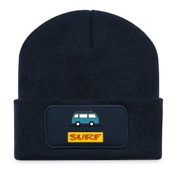 SURF. POISSON. PLAGE. MER. OCEAN. HUMOUR. VACANCES - Beanie recyclé à patch - bleu marine - Devant