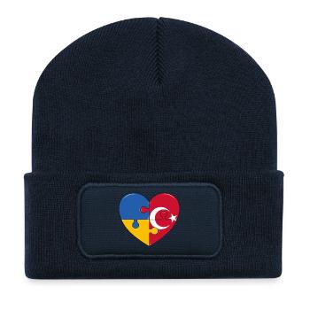 Ukraine Turkey Flag Puzzle - Recycled Patch Beanie - french navy - Front