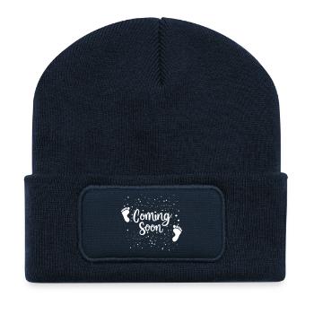 'Coming Soon' Gift, Birth Announcement - Recycled Patch Beanie - french navy - Front