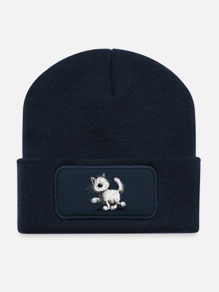 Droll Cat I Maine Coon - Recycled Patch Beanie - french navy
