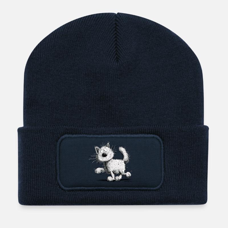 Droll Cat I Maine Coon - Recycled Patch Beanie - french navy