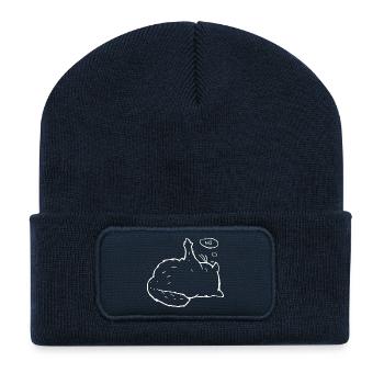 faule Katze Mittelfinger Statement nö Geschenk - Recycelte Patch Beanie - French Navy - Vorne