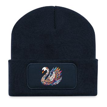 Schwan mit Mandalas verziert - Recycelte Patch Beanie - French Navy - Vorne