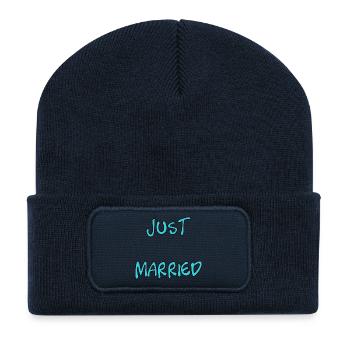 ICH HABE GERADE GEHEIRATET. Junggesellinnenabschied. VALENTINSTAG. PAAR. LIEBE - Recycelte Patch Beanie - French Navy - Vorne