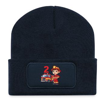 2 Birthday Fire Truck Firefighter Fire Brigade - Recycled Patch Beanie - french navy - Front