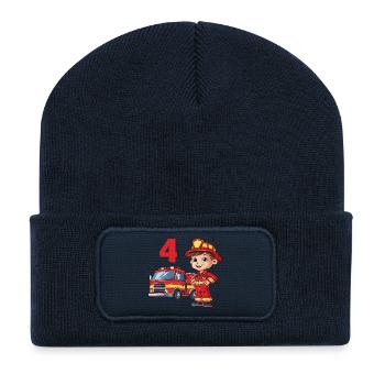 Firefighter Fire Truck 4 Birthday Fire Brigade - Recycled Patch Beanie - french navy - Front