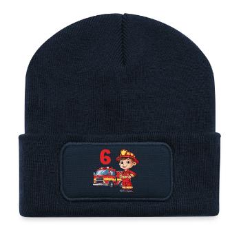 Fire Brigade 6 Birthday Fire Truck Firefighter - Recycled Patch Beanie - french navy - Front