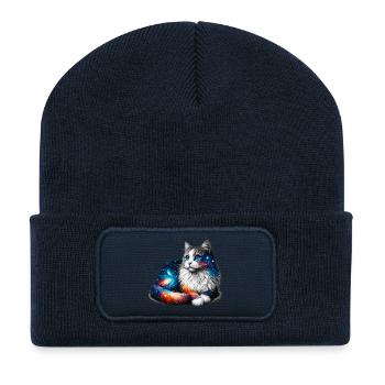 Katze - Recycelte Patch Beanie - French Navy - Vorne
