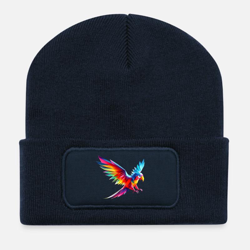 Perroquet origami multicolore géométrique 3d - Beanie recyclé à patch - bleu marine
